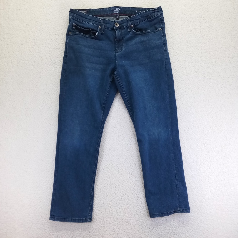Chaps Straight Fit Jeans Mens 34x29 Dark Wash Stretch Denim Blue Pants 1593220